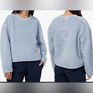 Lululemon Womens Wool Whenever Crew Pullover Sz 12 Chambray Blue Plush Teddy